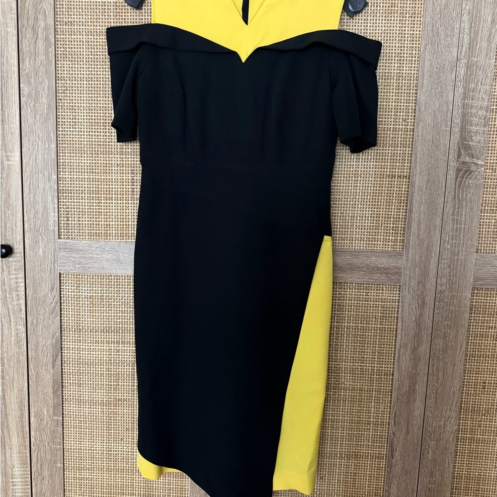 Elegant Black and Yellow Off-Shoulder Dress